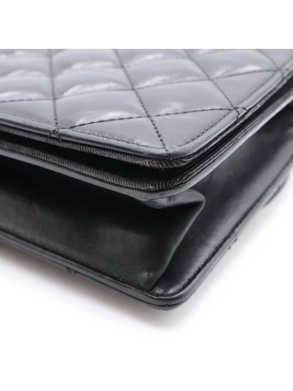Chanel Quilted Lambskin Shoulder Bag Black Silver